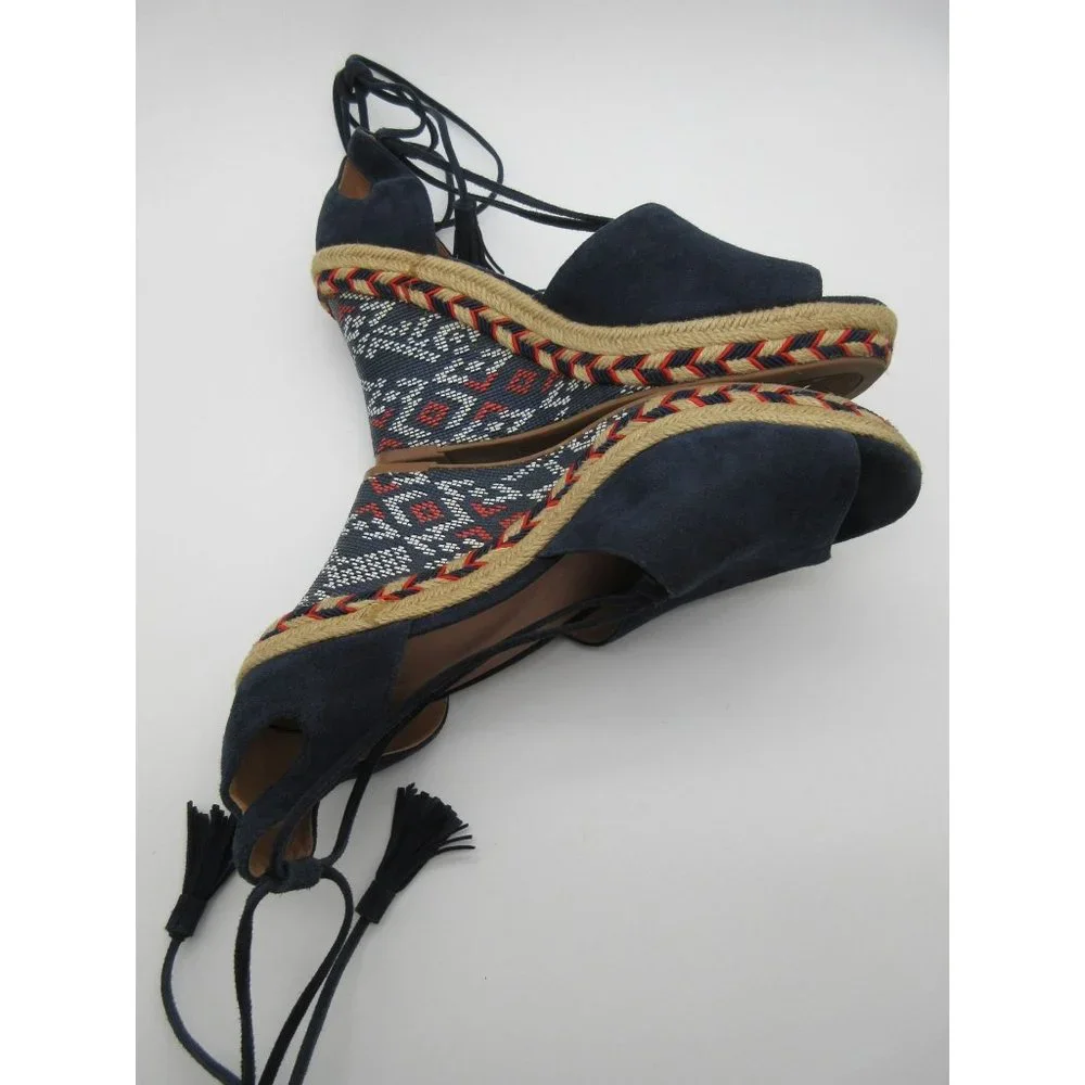 Cabi navy‎ leather Isla wedge espadrilles sandals